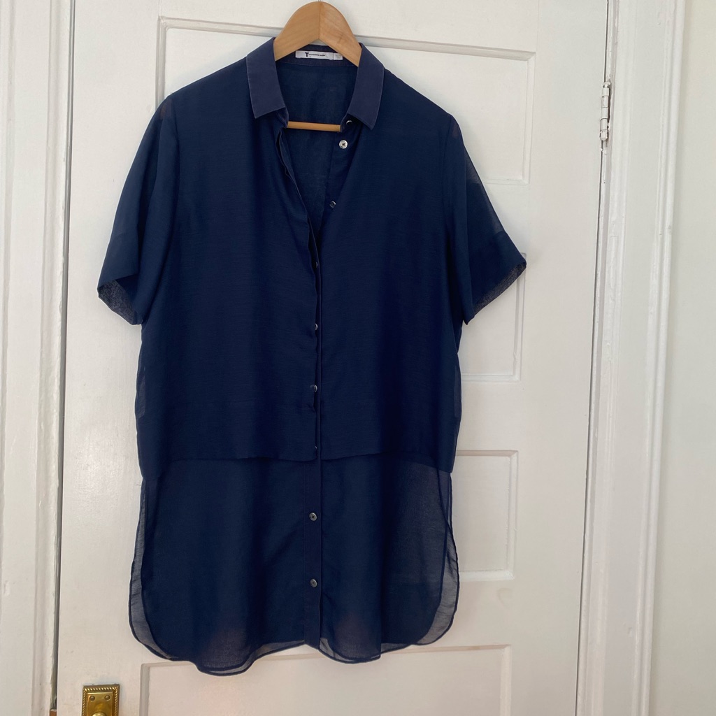 T By Alexander Wang Navy Short Sleeve Button Front Blouse